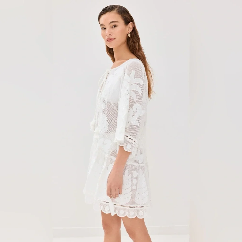 NWT Farm Rio Palm Tree Cutwork White Dress - Picture 6 of 9